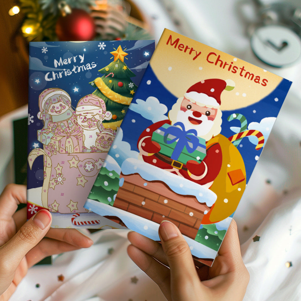 6 Kerstkaarten Schilderen op Nummers | Cadeaupakket van de Kerstman