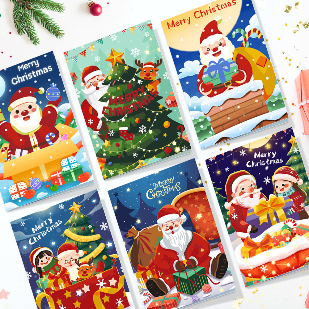 6 Kerstkaarten Schilderen op Nummers | Cadeaupakket van de Kerstman