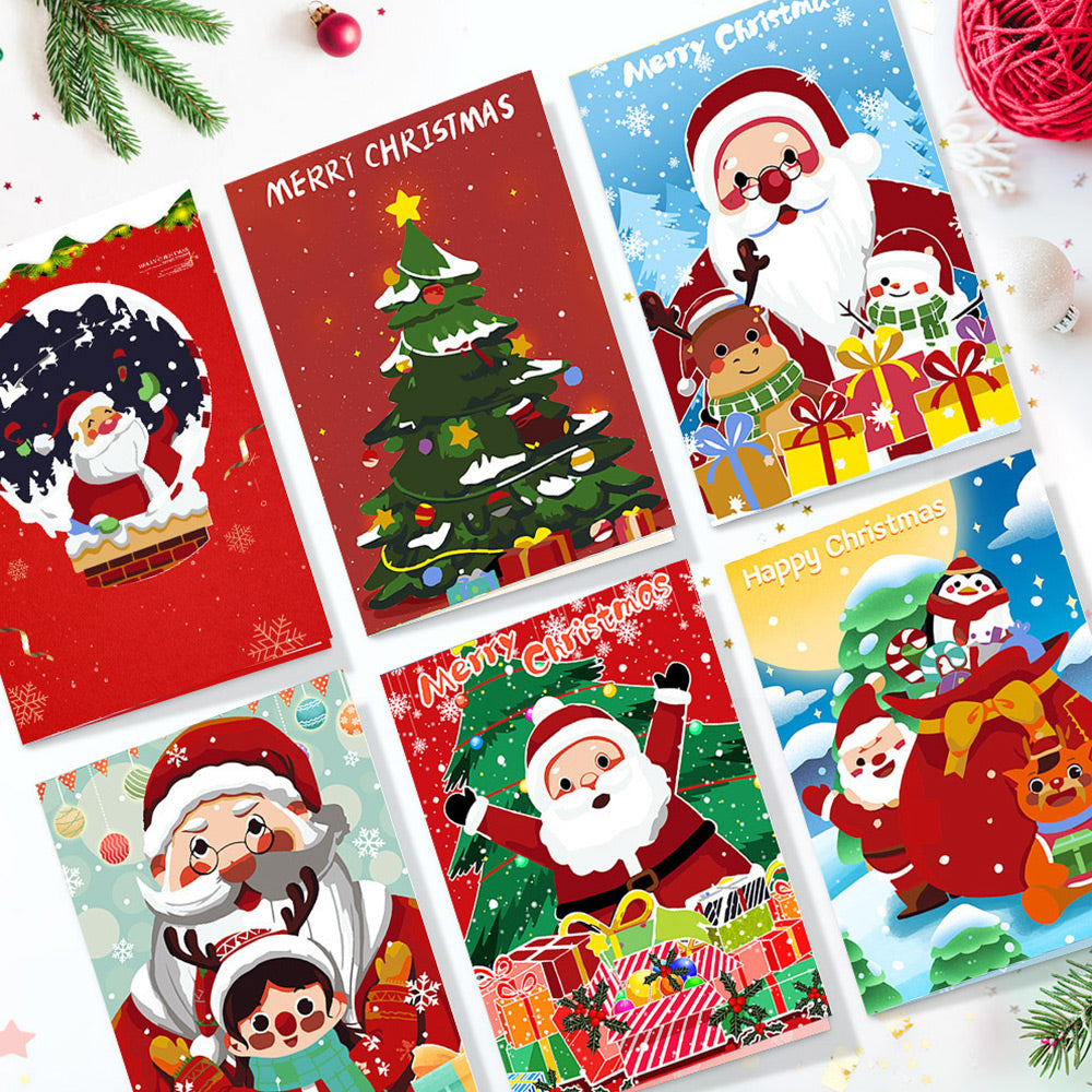 6 Kerstkaarten Schilderen op Nummers | Kerstman en Kerstboom