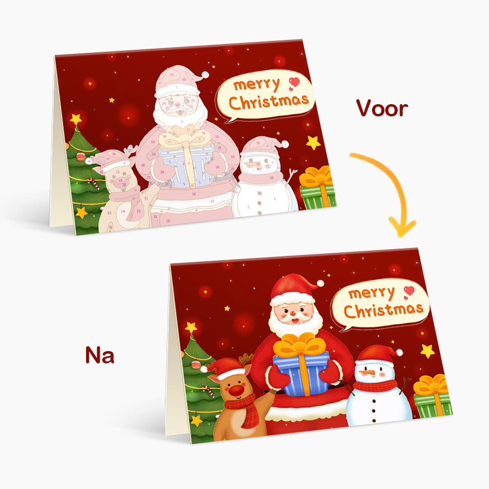6 Kerstkaarten Schilderen op Nummers | Kerstman en Sneeuwpop
