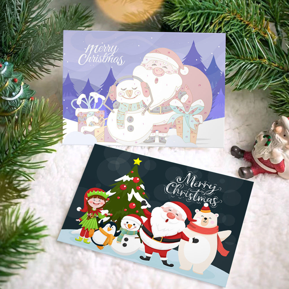 6 Kerstkaarten Schilderen op Nummers | Kerstman en Sneeuwpop