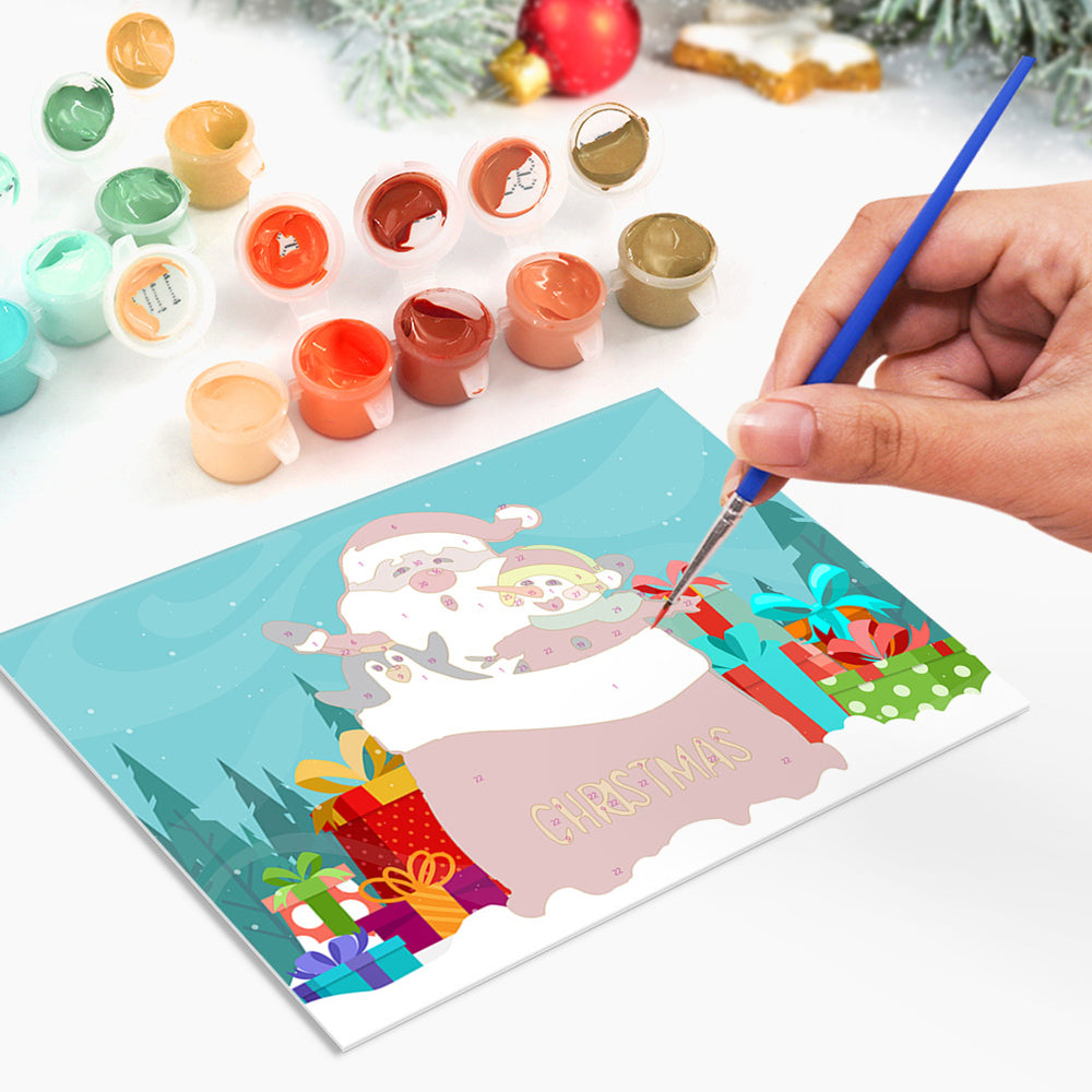 6 Kerstkaarten Schilderen op Nummers | Kerstman, Pinguïn en Rendier