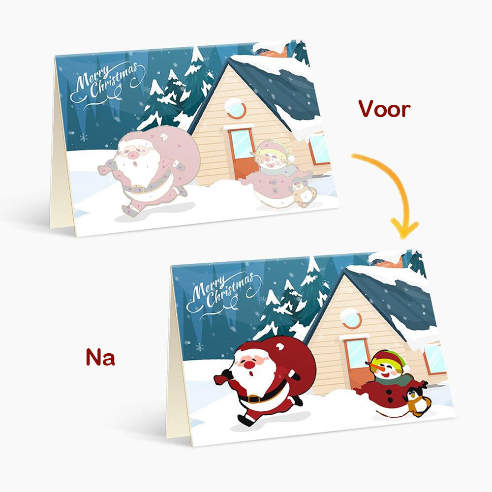 6 Kerstkaarten Schilderen op Nummers | Kerstman, Pinguïn en Rendier