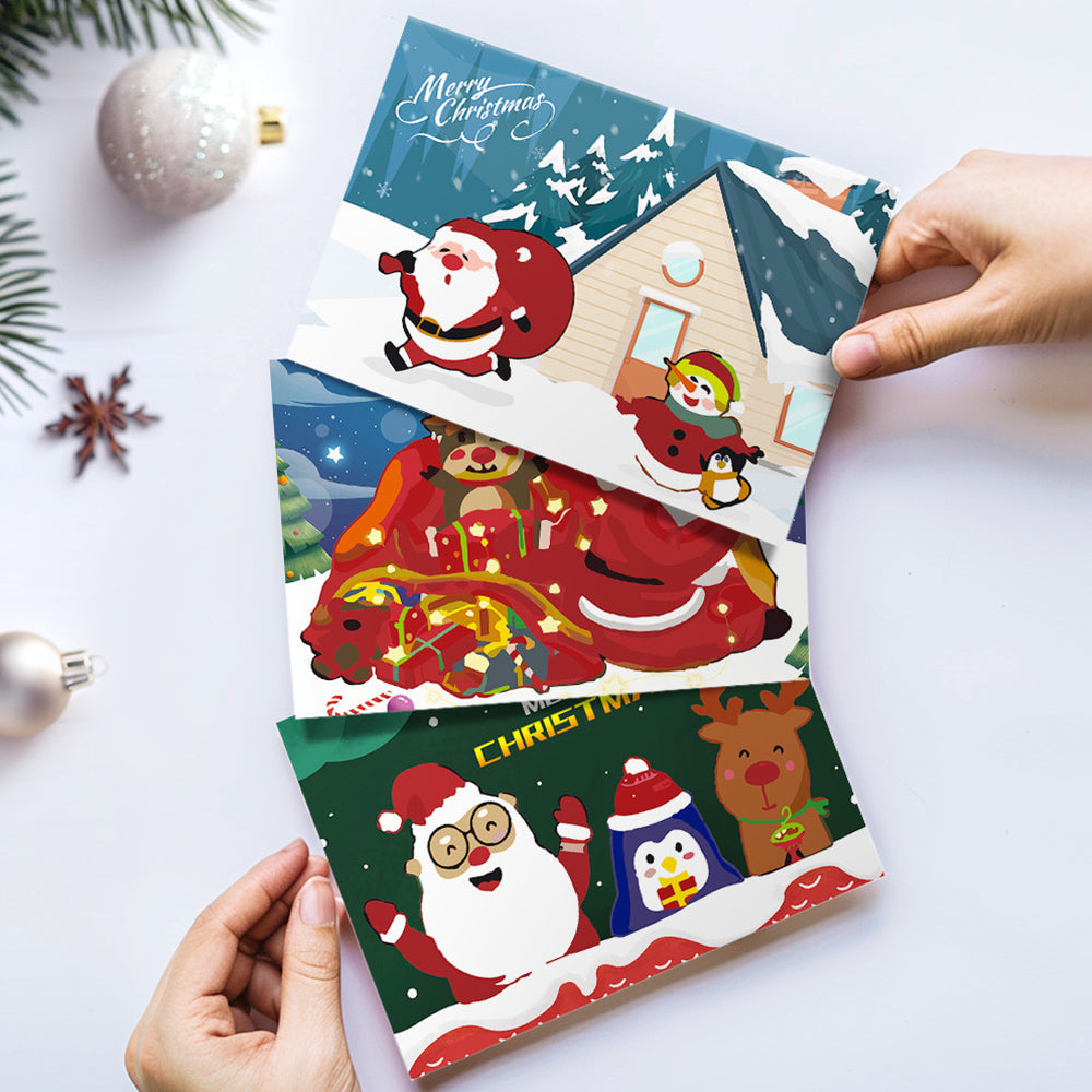 6 Kerstkaarten Schilderen op Nummers | Kerstman, Pinguïn en Rendier