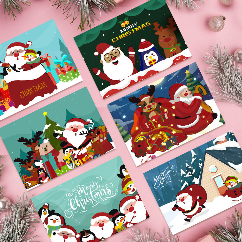 6 Kerstkaarten Schilderen op Nummers | Kerstman, Pinguïn en Rendier