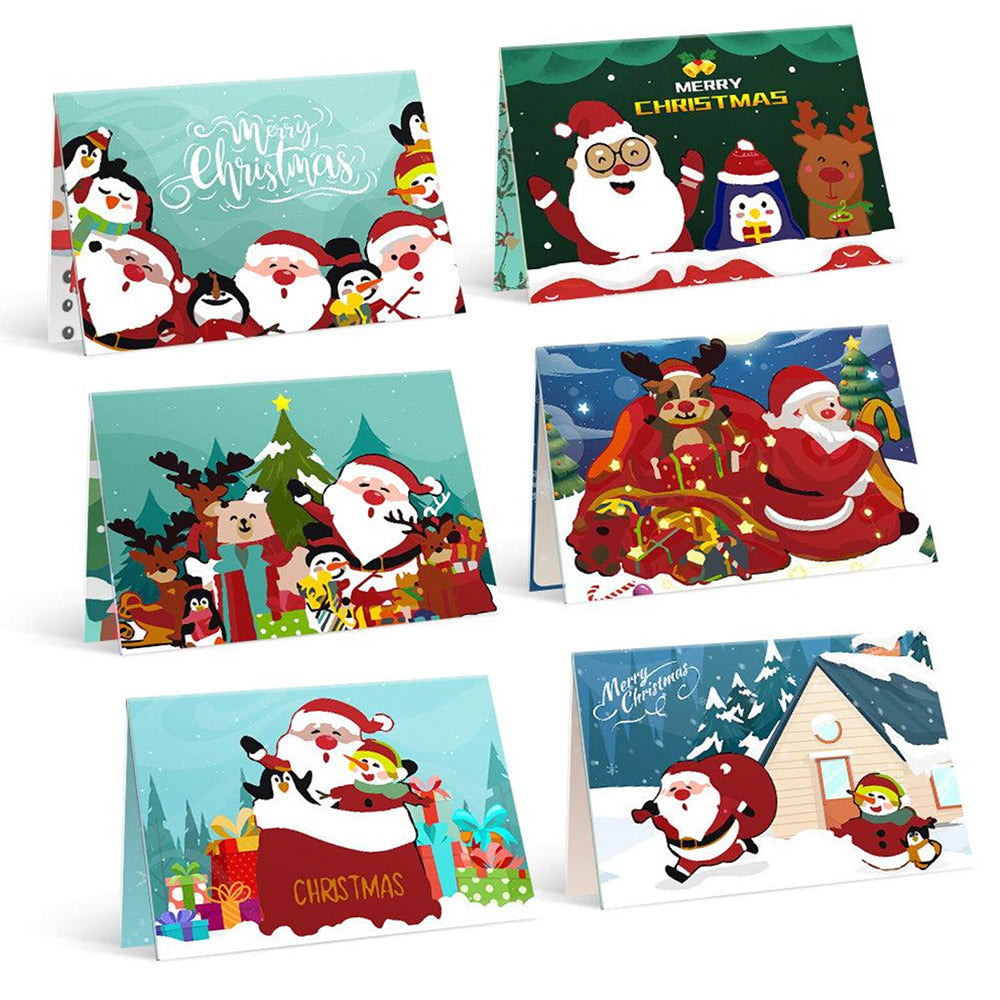 6 Kerstkaarten Schilderen op Nummers | Kerstman, Pinguïn en Rendier