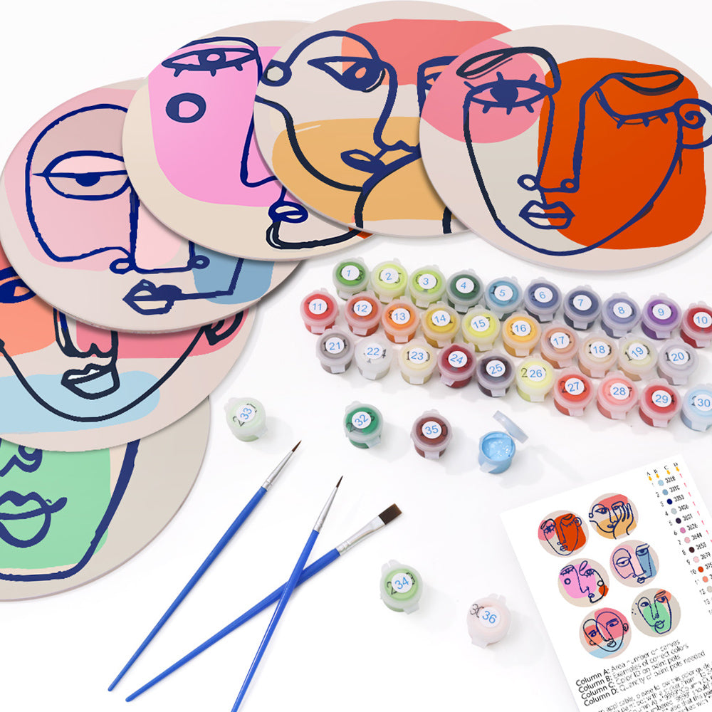 6 Stuks Abstracte Vrouwengezicht Placemats Schilderen op Nummers