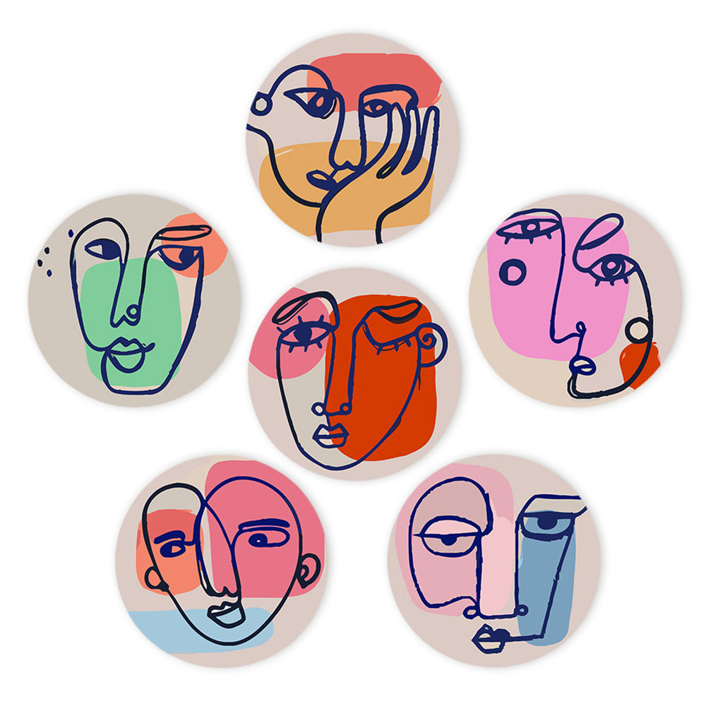 6 Stuks Abstracte Vrouwengezicht Placemats Schilderen op Nummers