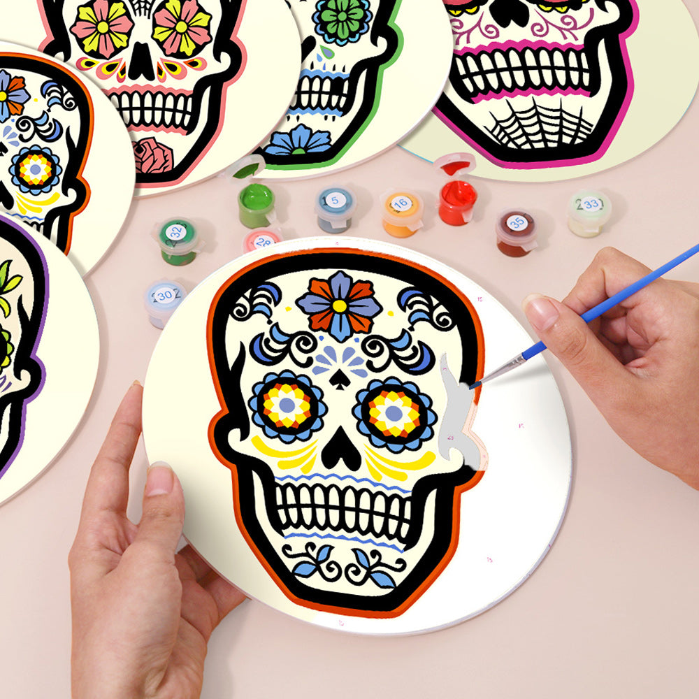 6 Stuks Bloemen Schedel Placemats Schilderen op Nummers
