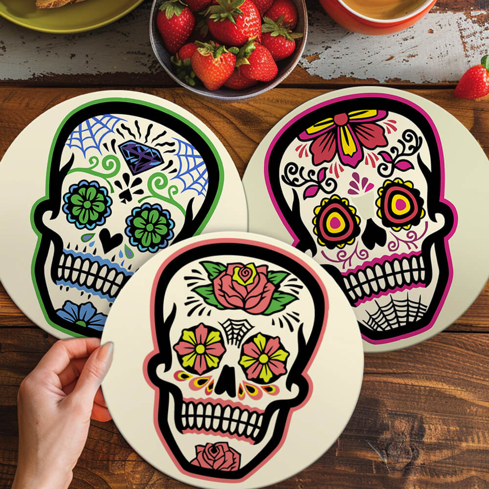 6 Stuks Bloemen Schedel Placemats Schilderen op Nummers