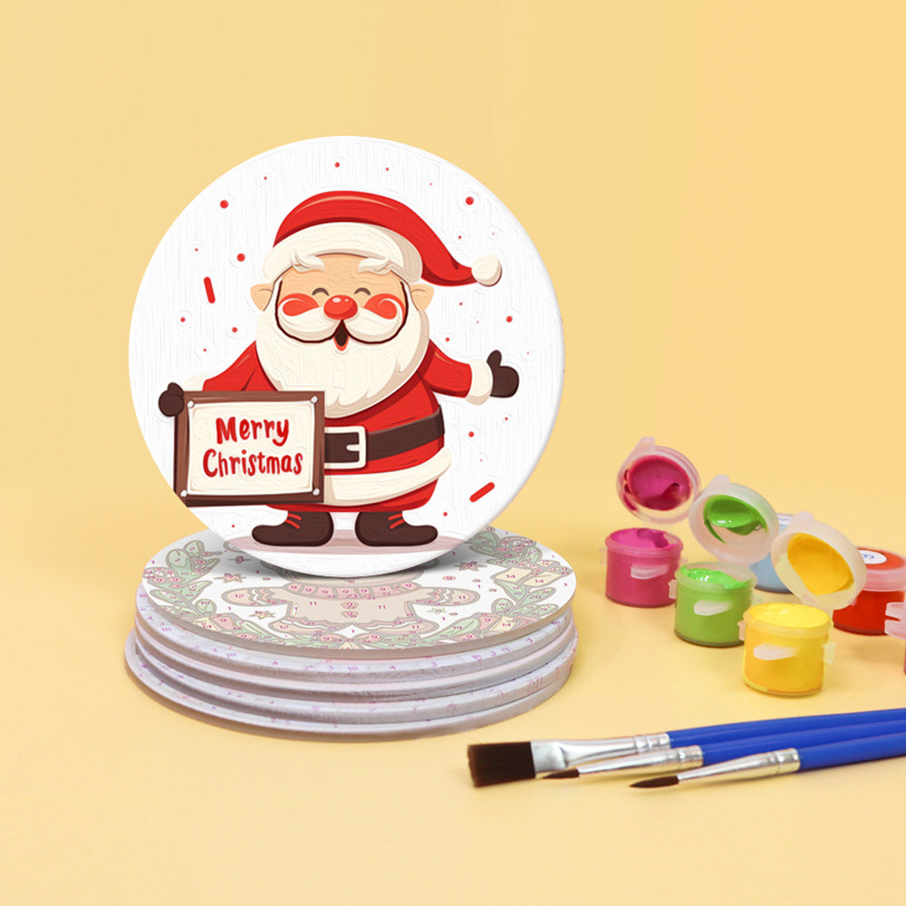 6 Stuks Cartoon Kerstmis Onderzetters Schilderen op Nummers