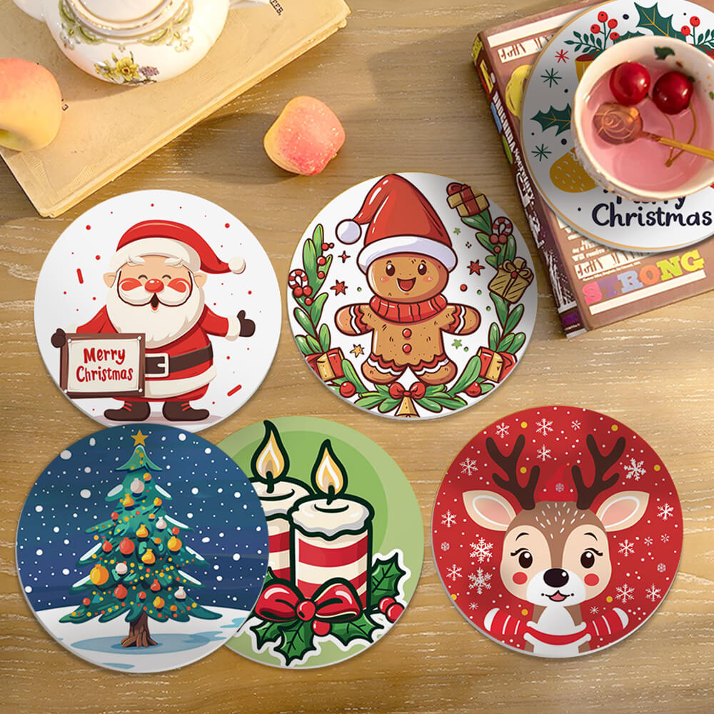 6 Stuks Cartoon Kerstmis Onderzetters Schilderen op Nummers