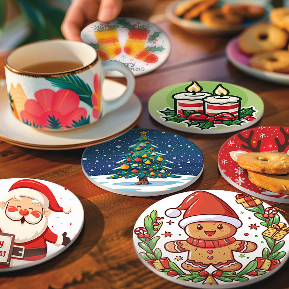 6 Stuks Cartoon Kerstmis Onderzetters Schilderen op Nummers