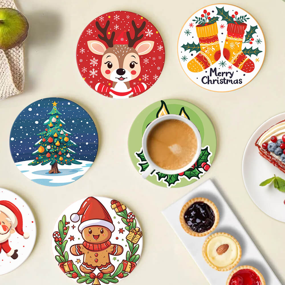 6 Stuks Cartoon Kerstmis Onderzetters Schilderen op Nummers
