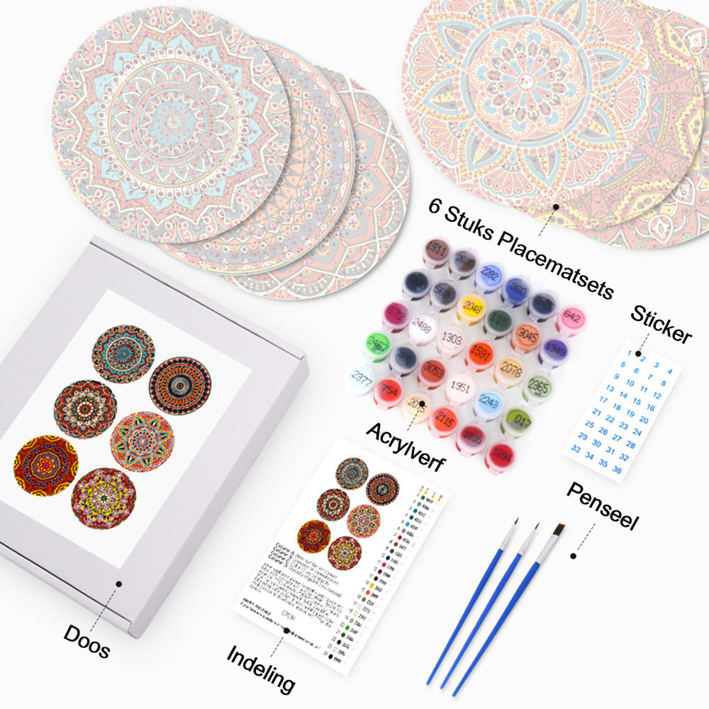 6 Stuks Complexe Mandala Placemats Schilderen op Nummers