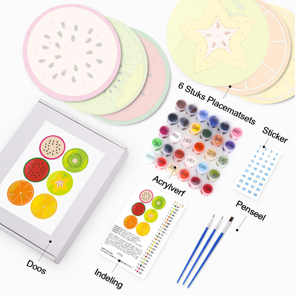 6 Stuks Diverse Vruchten Placemats Schilderen op Nummers