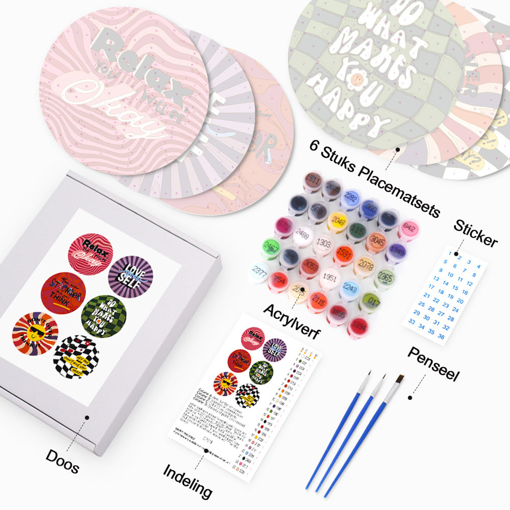 6 Stuks Inspirerende Woorden Placemats Schilderen op Nummers
