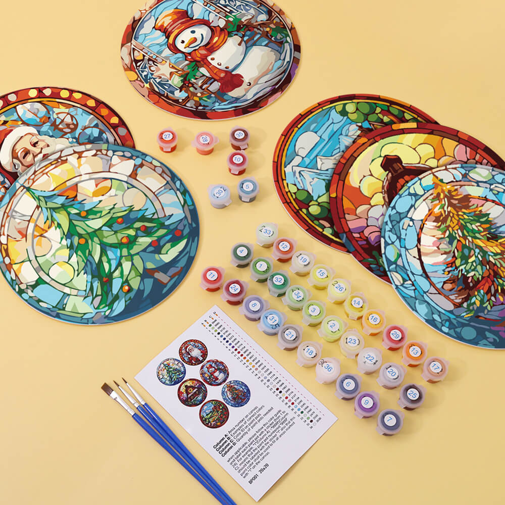 6 Stuks Kerstman en Kerstboom Placemats Schilderen op Nummers