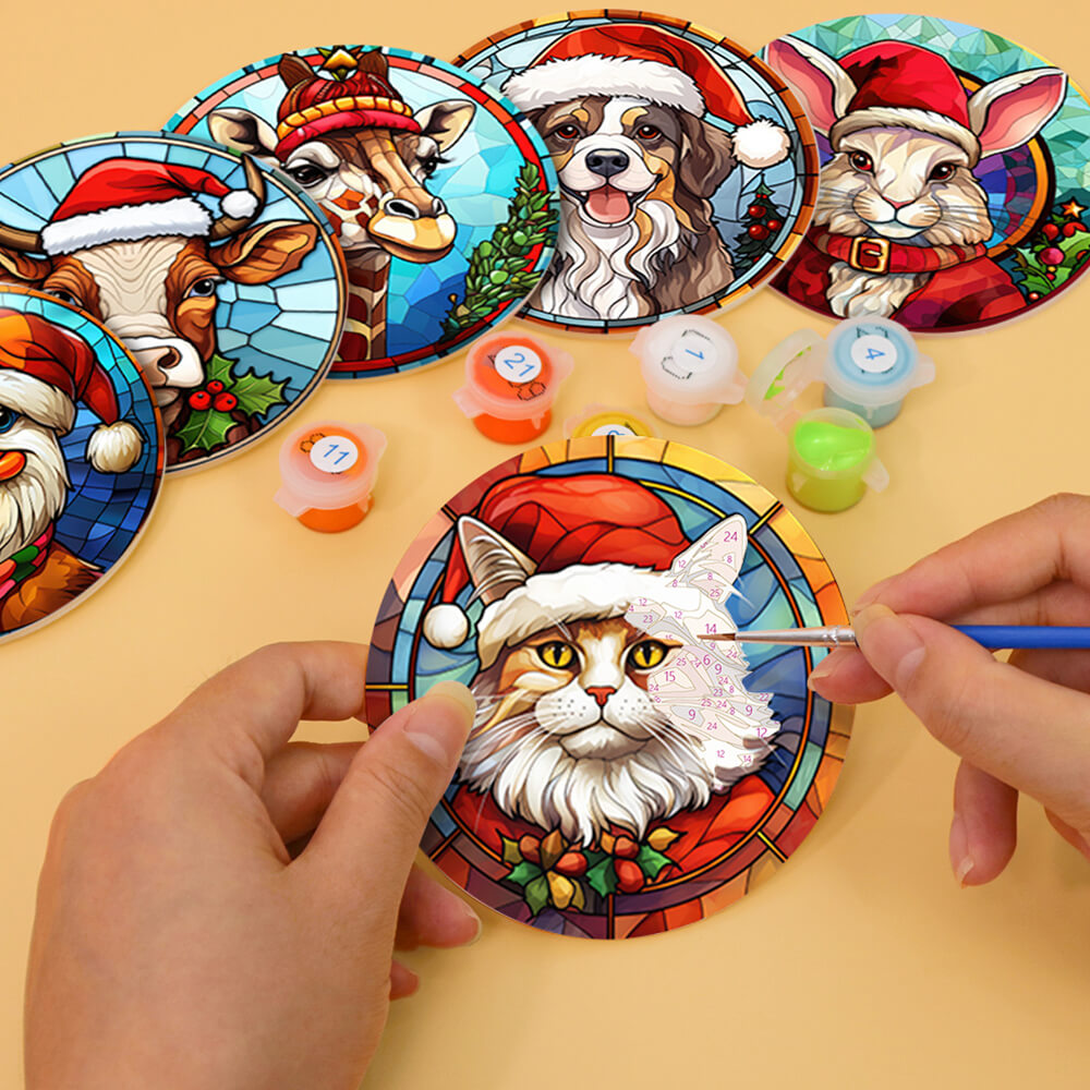 6 Stuks Kerstmis Dieren Onderzetters Schilderen op Nummers