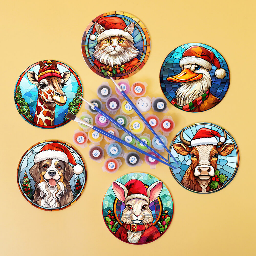 6 Stuks Kerstmis Dieren Onderzetters Schilderen op Nummers
