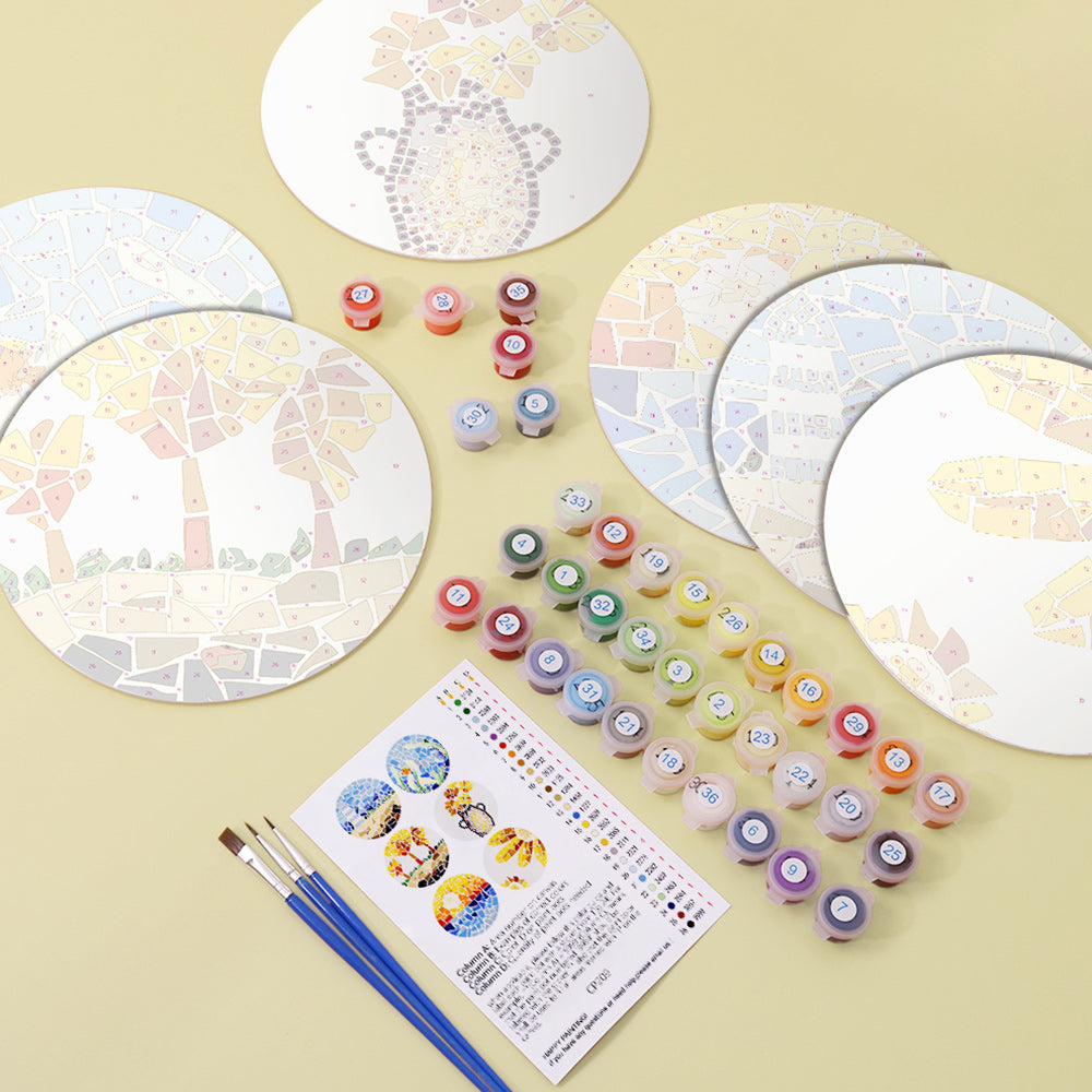 6 Stuks Kleurenblok Herfstlandschap Placemats Schilderen op Nummers