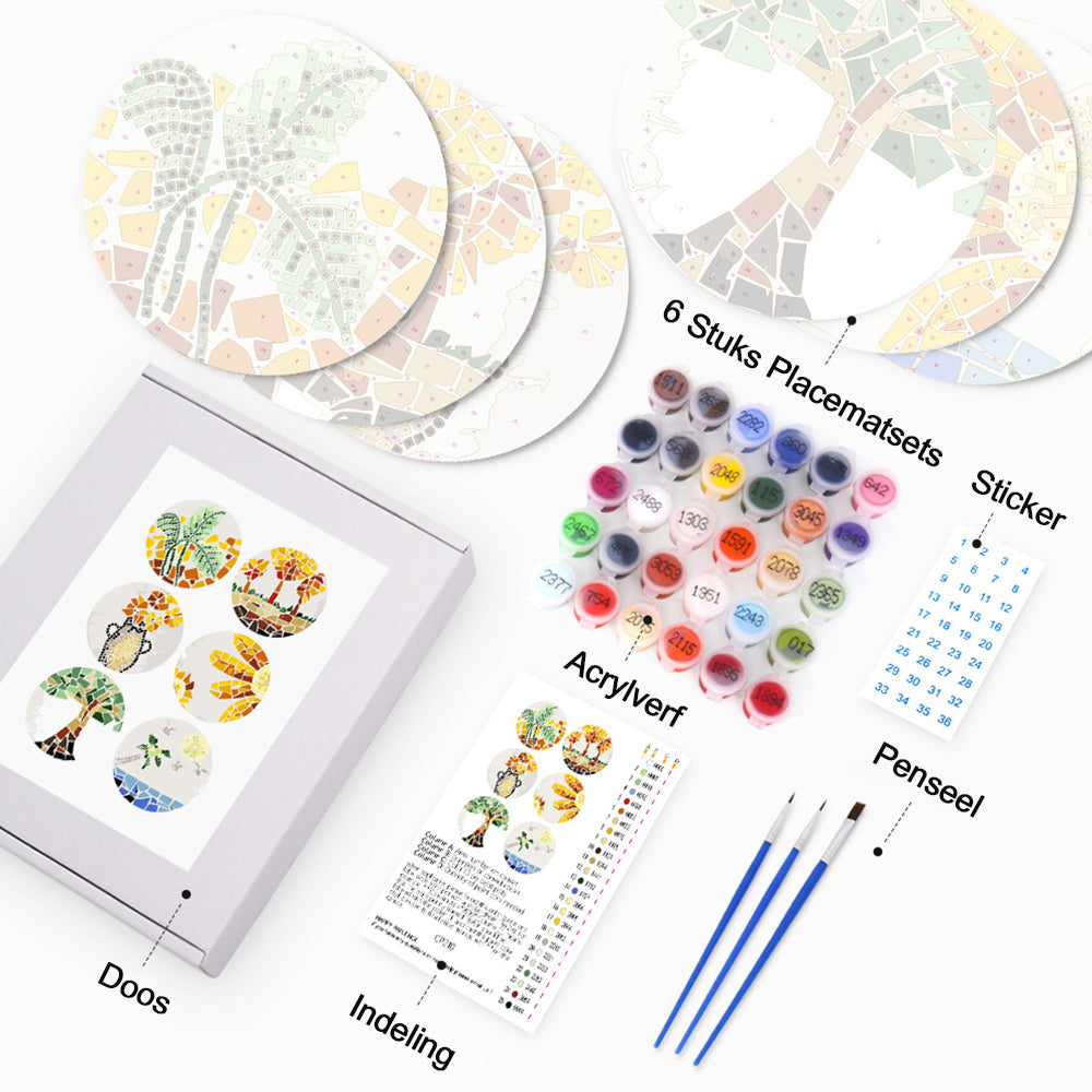 6 Stuks Kleurenblok Herfstplanten Placemats Schilderen op Nummers