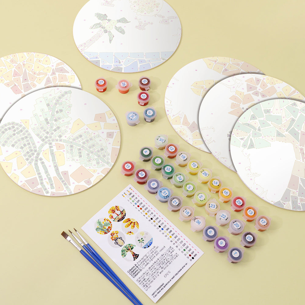 6 Stuks Kleurenblok Herfstplanten Placemats Schilderen op Nummers