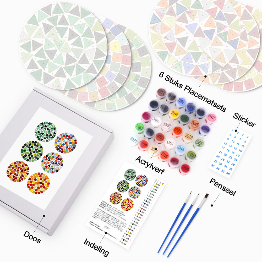 6 Stuks Kleurenblok Mandala Placemats Schilderen op Nummers
