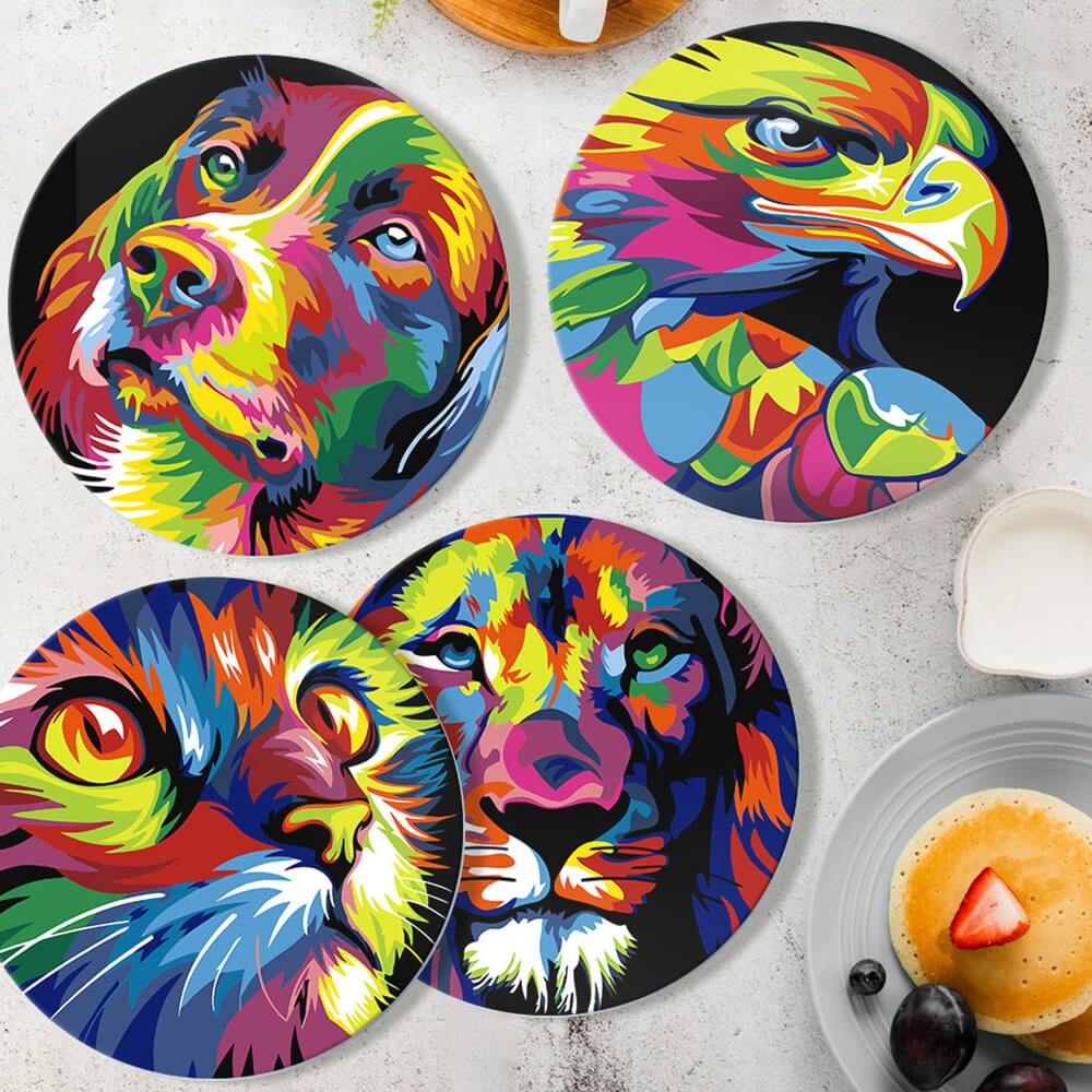 6 Stuks Kleurrijke Dieren Placemats Schilderen op Nummers