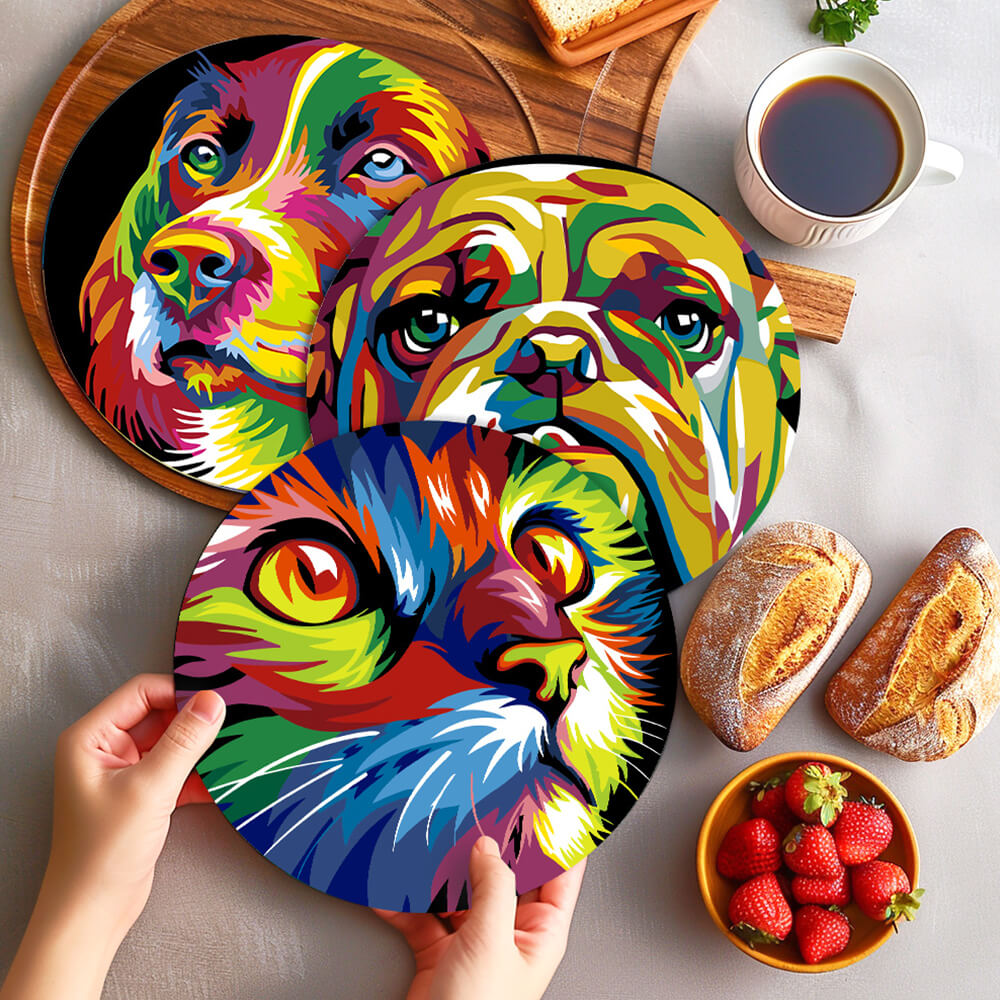 6 Stuks Kleurrijke Dieren Placemats Schilderen op Nummers