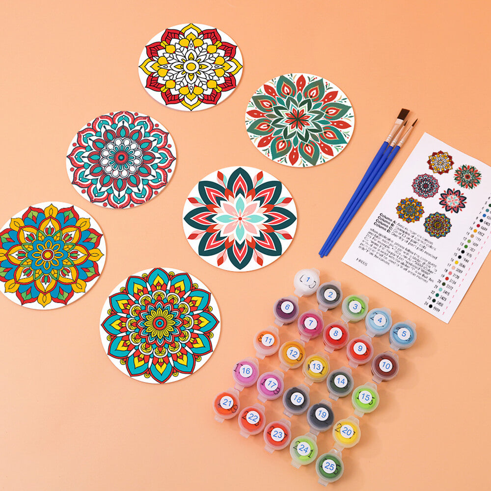 6 Stuks Lotusbloem Mandala Onderzetters Schilderen op Nummers