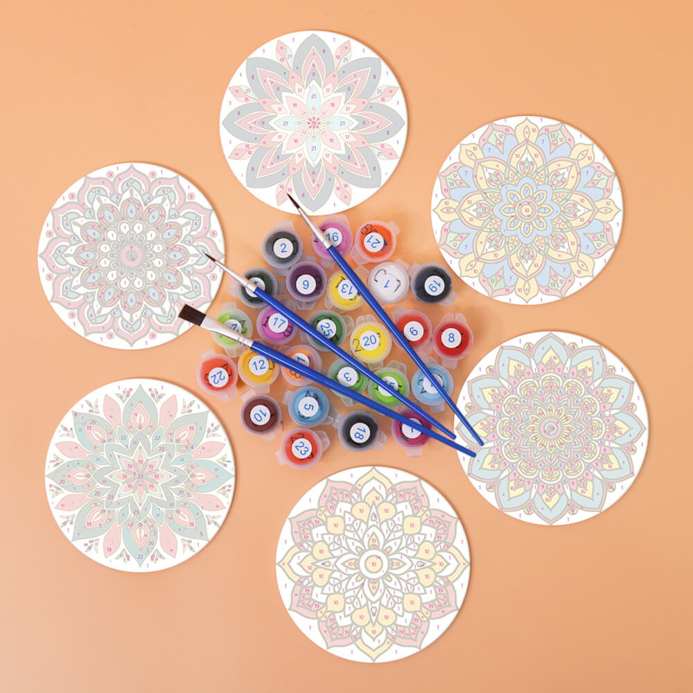 6 Stuks Lotusbloem Mandala Onderzetters Schilderen op Nummers
