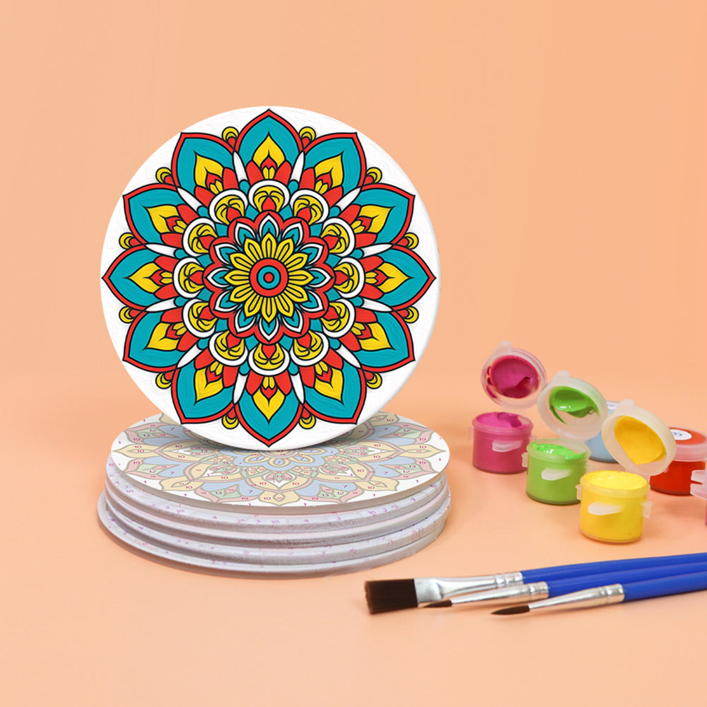 6 Stuks Lotusbloem Mandala Onderzetters Schilderen op Nummers