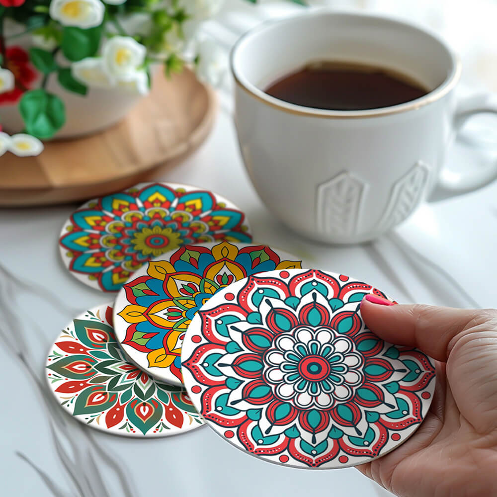 6 Stuks Lotusbloem Mandala Onderzetters Schilderen op Nummers