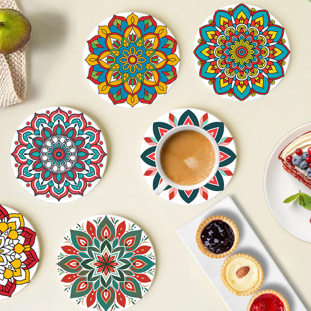 6 Stuks Lotusbloem Mandala Onderzetters Schilderen op Nummers