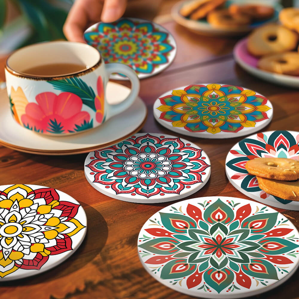 6 Stuks Lotusbloem Mandala Onderzetters Schilderen op Nummers