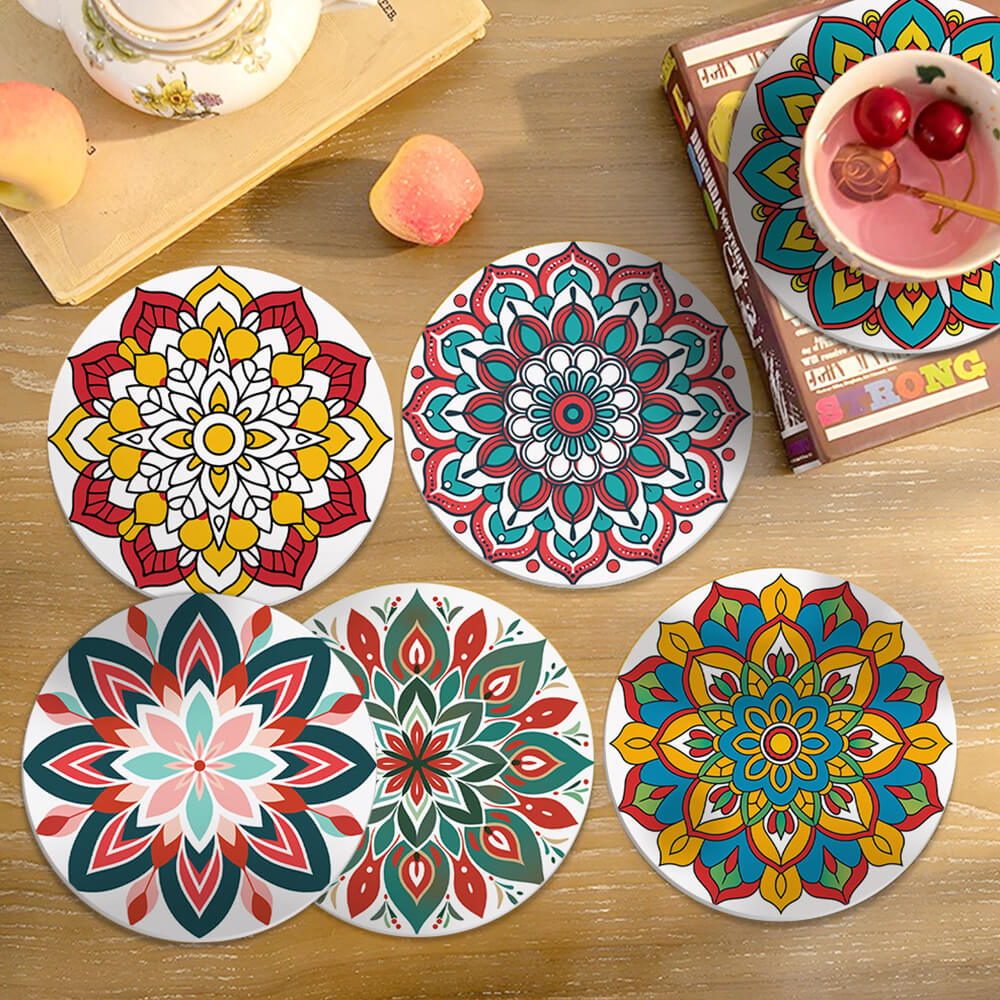 6 Stuks Lotusbloem Mandala Onderzetters Schilderen op Nummers