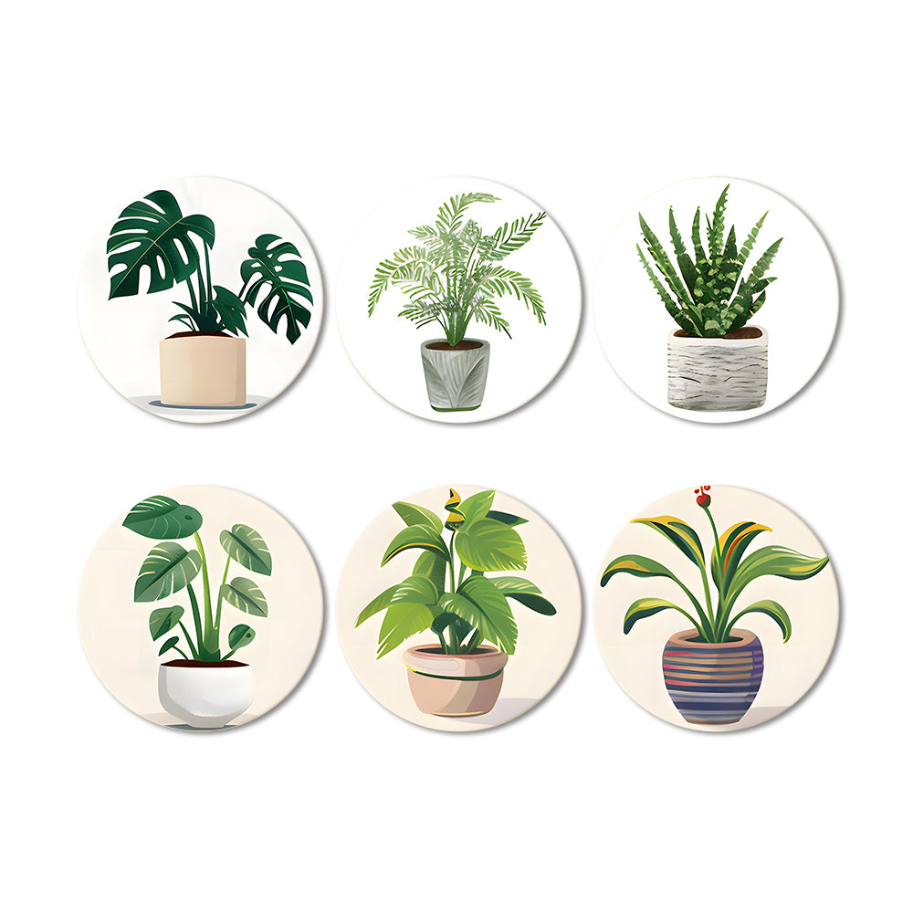 6 Stuks Potten met Tropische Planten Onderzetters Schilderen op Nummers