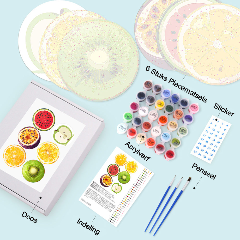 6 Stuks Verse Fruit Placemats Schilderen op Nummers