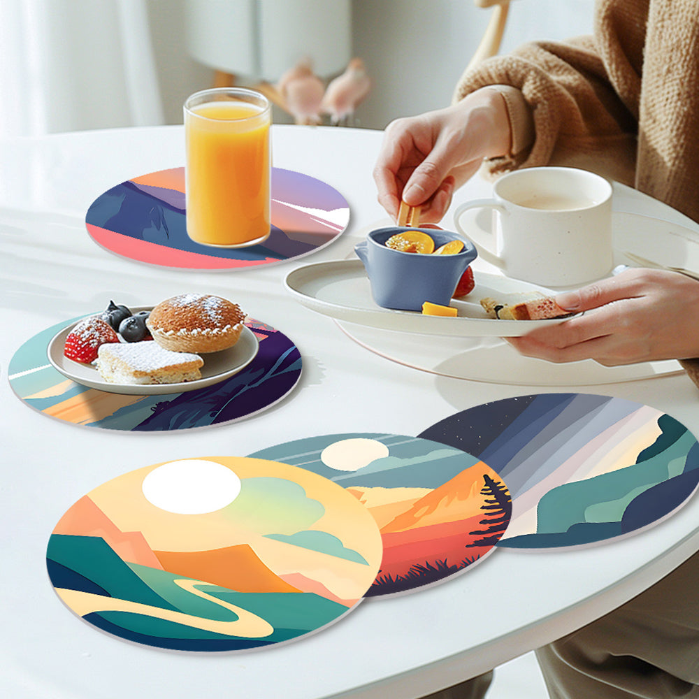 6 Stuks Zonsondergang Bergen Placemats Schilderen op Nummers