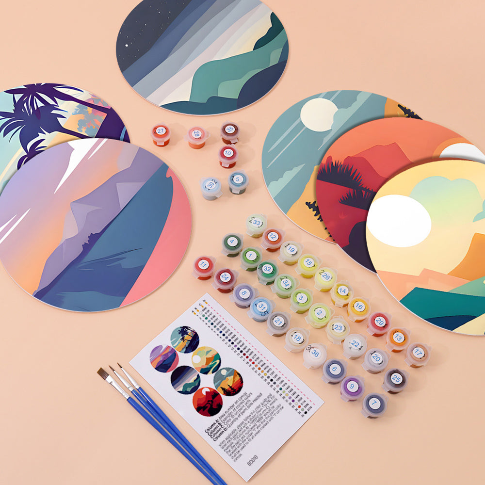 6 Stuks Zonsondergang Bergen Placemats Schilderen op Nummers