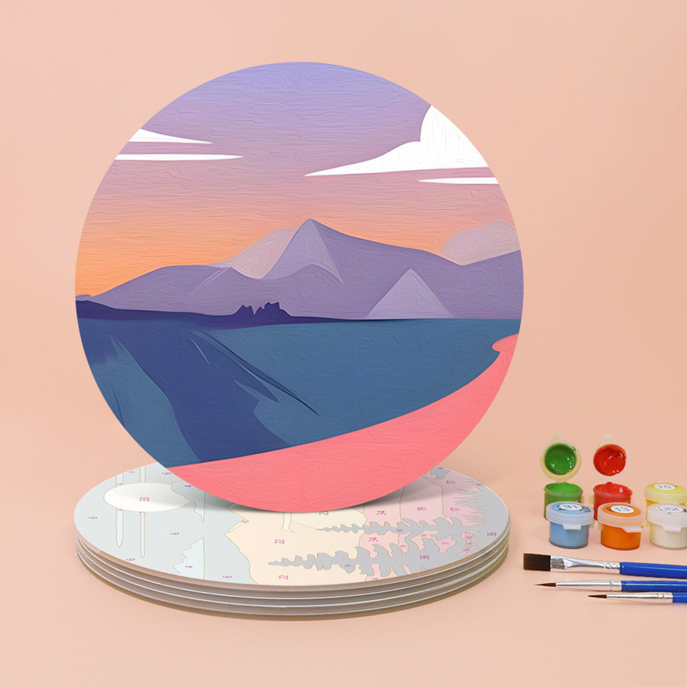 6 Stuks Zonsondergang Bergen Placemats Schilderen op Nummers