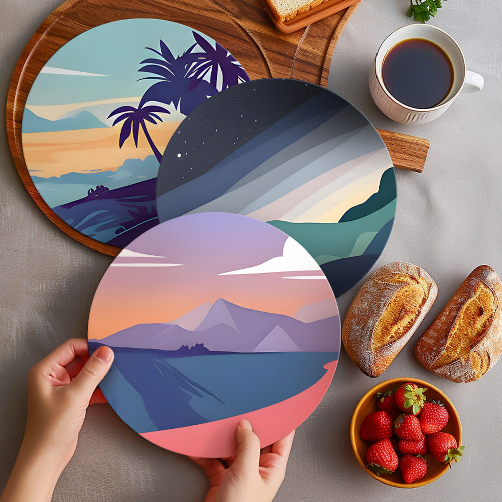 6 Stuks Zonsondergang Bergen Placemats Schilderen op Nummers