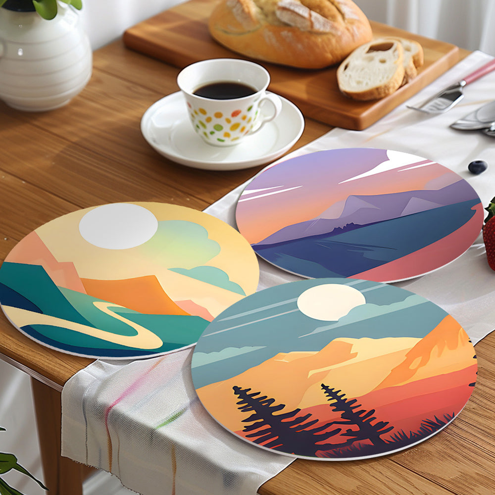 6 Stuks Zonsondergang Bergen Placemats Schilderen op Nummers