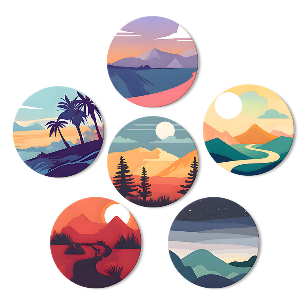6 Stuks Zonsondergang Bergen Placemats Schilderen op Nummers