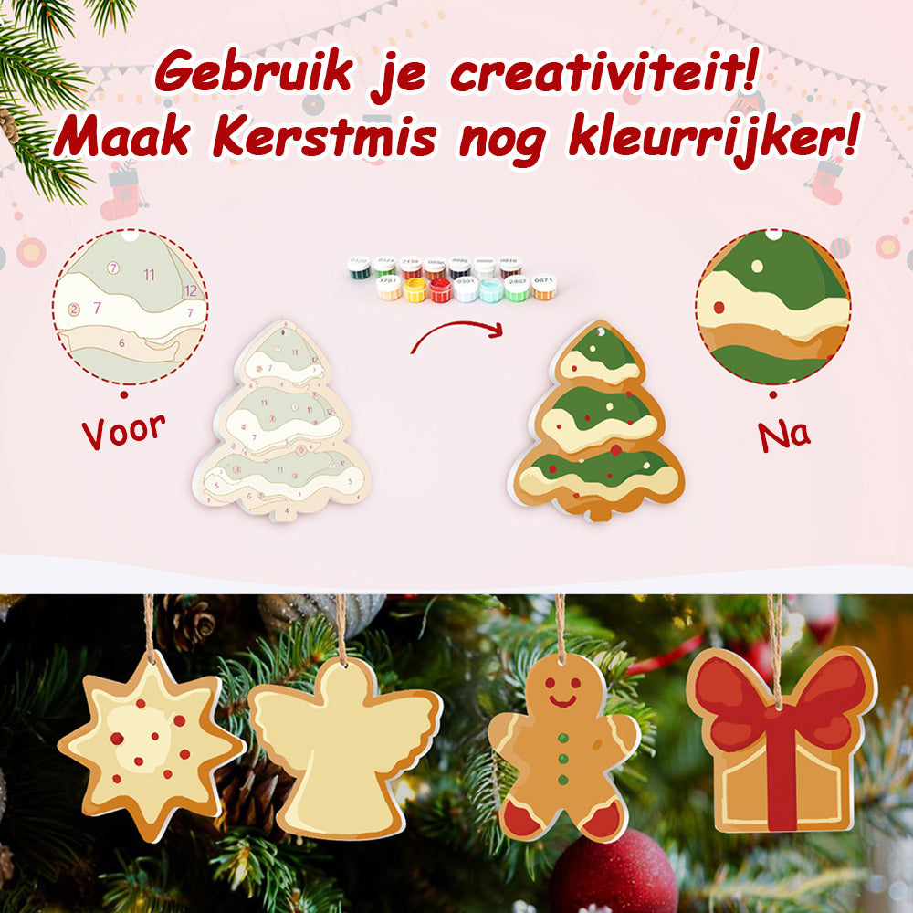 8 Stuks Kerstversiering Schilderen op Nummers | Aardbeientaart en Peperkoekmannetje Set