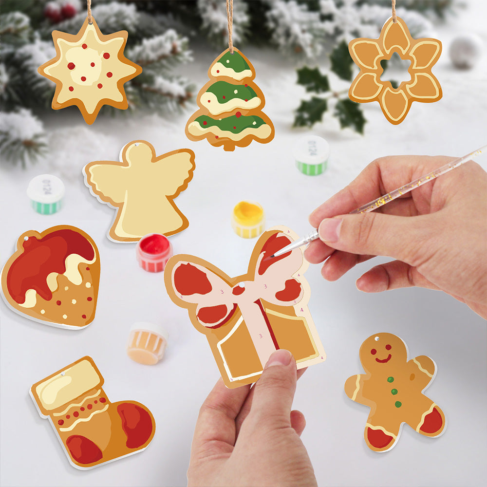8 Stuks Kerstversiering Schilderen op Nummers | Aardbeientaart en Peperkoekmannetje Set