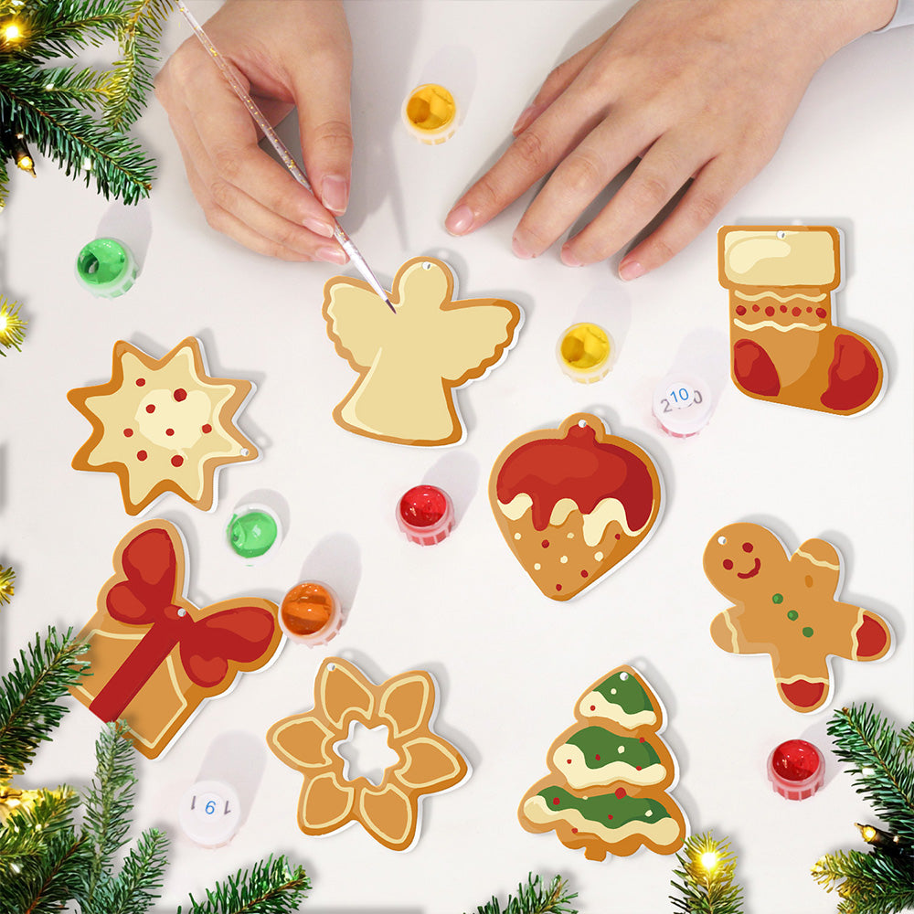 8 Stuks Kerstversiering Schilderen op Nummers | Aardbeientaart en Peperkoekmannetje Set