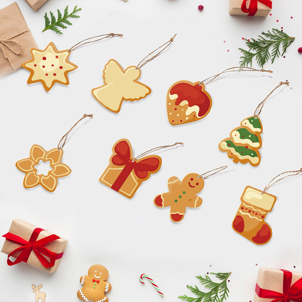 8 Stuks Kerstversiering Schilderen op Nummers | Aardbeientaart en Peperkoekmannetje Set