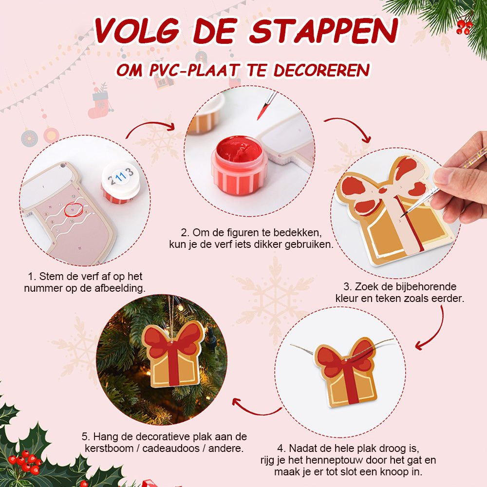 8 Stuks Kerstversiering Schilderen op Nummers | Aardbeientaart en Peperkoekmannetje Set